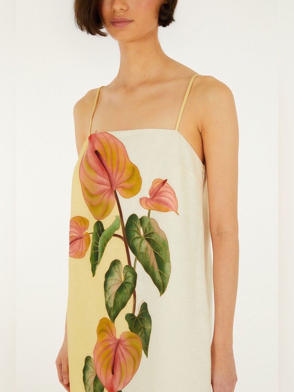 FARM RIO Golden Yellow Anthurium Square Neck Mini Dress - Picture 2 of 4